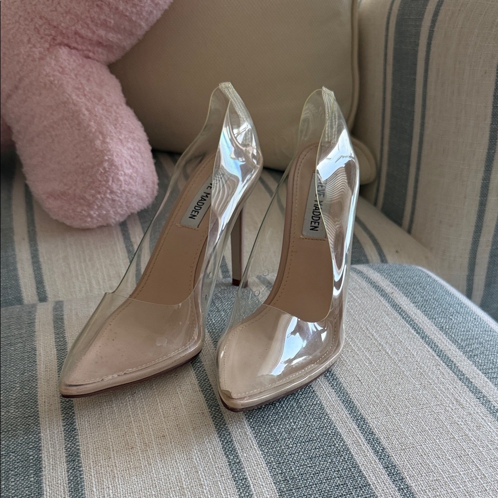 Steve Madden Clear PVC Pointed Toe Pumps with Nude Insole